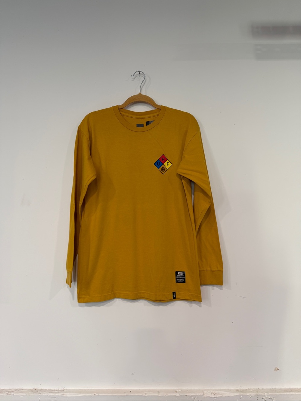 HUF Yellow long Sleeve Tee with Hazard Logo Tag